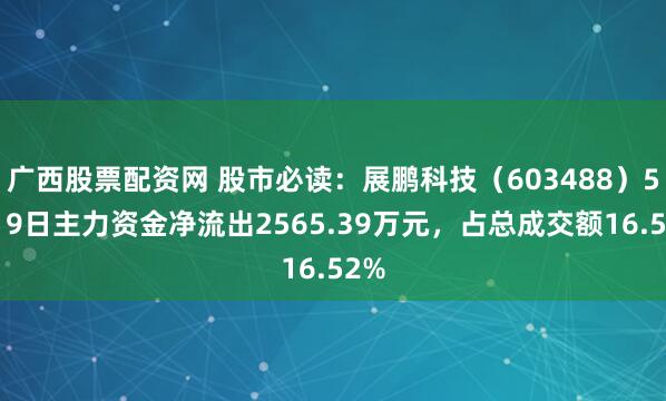广西股票配资网 股市必读：展鹏科技（603488）5月19日主力资金净流出2565.39万元，占总成交额16.52%